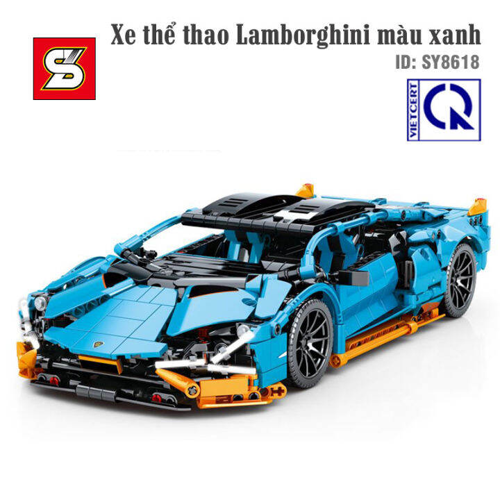 Đồ chơi lắp ráp le go xe thể thao Lamborghini màu xanh - SY BLOCK 8618 có  điều khiển 