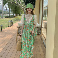 พร้อมส่ง ??? green flora dress C2983 เดรสยาวฟอร่า เดรสยาวฟอร่าแขนกุด