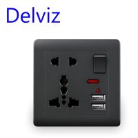 ◘☄❇ Delviz EU Standard USB Wall Socket Grey switch control outlet2A Dual USB charging AC 110 250V 13A Universal jack Power socket