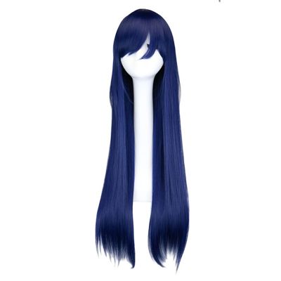 QQXCAIW Long Straight Cosplay Navy Mixed Blue 80 Cm Synthetic Hair Wigs