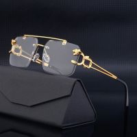 【LZ】❄❦  Óculos Retro Cheetah Decoração Óculos De Sol para Homens e Mulheres Óculos De Sol De Metal Steampunk Frameless Fashion Shades UV400 Eyewear