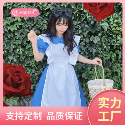 วันฮาโลวีน อลิซในดินแดนมหัศจรรย์ ชุดแม่บ้าน cos เสื้อผ้า lolita ชุดเจ้าหญิงแขนสั้น