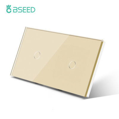 Bseed 2Gang 1Way Wall Touch Switch Double 1Gang Light Switch White Black Golden Crystal Class Panel Waterproof Switch Backlight