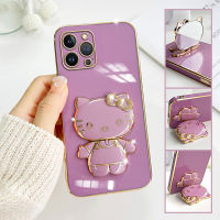 Volans เคสกระจกลายแมวเคสสำหรับ Apple iPhone 15 Plus 15 Pro 15 Pro Max Kity กรอบพับเป็นขาตั้งชุบหรูหราเคสโทรศัพท์เคสโทรศัพท์นิ่ม