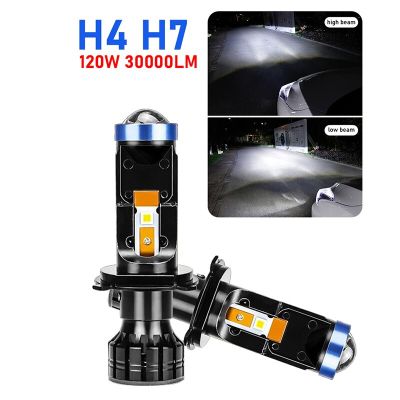 Car H4 H7 Bi LED Headlight Kit Lamp Mini Projector Lens with Fan Canbus Automobile Hi/Lo Beam Bulb 12v 120W 30000LM Motorcycle Bulbs  LEDs  HIDs