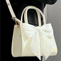 T&amp;KE  CHIC JOY Women Handle Bag Bow Handbag กระเป๋าสะพายไหล่ข้างเดียวลาย Slub กระเป๋านางฟ้าประดับมุกสีชมพู