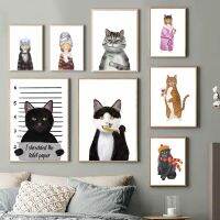 Chic Black Cat &amp; Orange Tabby Wine-Themed Canvas Wall Art สำหรับตกแต่งห้องน้ำ-ใหม่