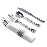 25 Pack Disposable Cutlery Set Plastic Forks Spoons Knives With Napkin Paper Pre-Rolled Plastic Utensils Flatware Set