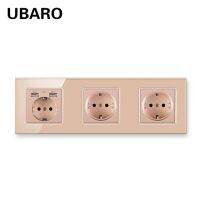 Ubaro กระจกคริสตัลแบบเทมเปอร์มาตรฐานเยอรมันขนาด258*86มม. ปลั๊กไฟฝาผนังเต้าเสียบไฟฟ้าปลั๊กพ่วง Usb 5V 2a Ac100-250v 16a