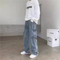 ♔ Dad jeans men loose tooling straight fall wide-legged pants pants popular logo ins port agitation male high street