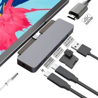 OKDEALS เครื่องอ่านการ์ดตัวแปลงแบบหลายพอร์ต7-In-1 Type-C ถึง4K HDMI PD USB C ฮับ USB USB 3.0