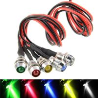 5Pcs 8mm 12V Metal LED Pilot Panel Dash Signal Indicator Warning Light 20cm Cable Wire Chrome Finished Car Boat Marine Accessory