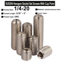 【cw】 5Pcs 1/4-20x3/16 quot; 2 quot; / Thread SUS304 Hexagon Socket Set Screws With Cup Headless ！