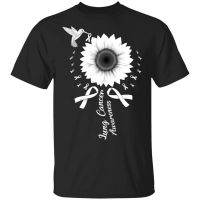 VintageTee Hummingbird Sunflower White Ribbon Lung Cancer Awareness Shirt Short Sleeve Tee