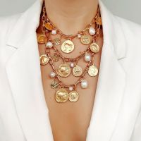 【CW】∋♦  Miwens Ins Chunky Chains Necklaces Medal Pendant Necklace Beach Collar Jewelry