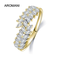 Aromani【พร้อมแล้ว!】แหวนเพชรสังเคราะห์ลายใบไม้แฟชั่นสำหรับผู้หญิงแหวนปาร์ตี้ในพิธีแต่งงานที่สวยงามของใหม่