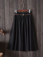 【CC】 Knee Length Skirt With 2023 Fashion Korean Ladies Waist Pleated A-line School Female