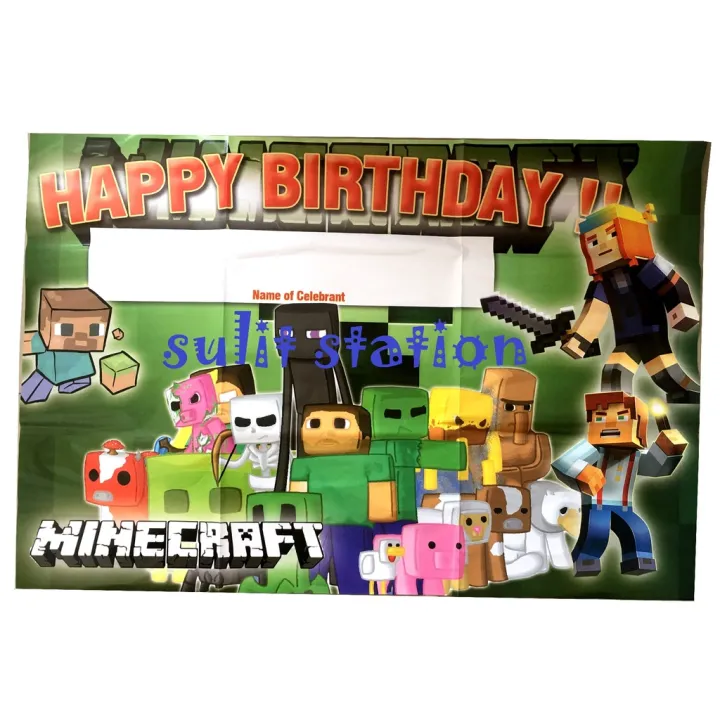 ♠MINECRAFT THEMED HAPPY BIRTHDAY PARTY BANNER TARPAULIN POSTER DECOR ...