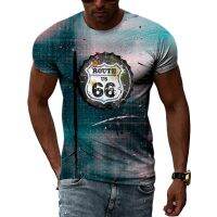 Summer New Design Retro Route 66 Letters Men T-shirt Fashion Casual Handsome Personality Hip Hop Haruku Print Short Sleeve Tee