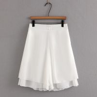 【มีไซส์ใหญ่】Plus Size XL-4XL Womens Elastic Waist Black White Chiffon Skorts Ladies Office-wear Wide Leg Elegant Female Knee Length Shorts