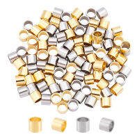 100Pcs 6mm 2 Colors Stainless Steel Column European Beads Large Hole Beads Column Tube Spacer Beads Metal Loose Spacer Beads 5mm Hole for Jewelry Making DIY Findings