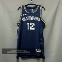 【High Quality】Mens 2022-23 New Original NBA Memphis Grizzlies #12 Ja Morant Jersey City Edition 75th Diamond Navy Swingman Heat-pressed