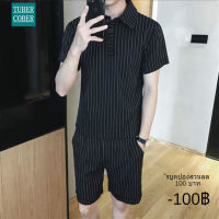 ร้อน, ร้อน★TUBERCOBER Korean Fashion Casual Suit Mens Autumn Fashion Stripe Two Piece Set Short Sleeve One Suit Thin and Popular Sports Suits