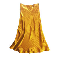 Bella Philosophy Yellow Purple Silk Skirt Summer Satin Trumpet High Waist Skirt Silver Gold Skirt Metallic Color Party Skirt