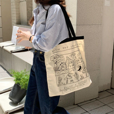 2023 New Ins Korean Style Canvas Bag Female Student Commuter Shoulder Large Capacity Mori Style Handbag College Bag