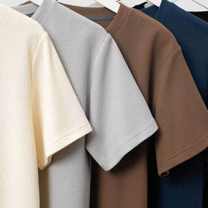 waffle shirt men Fresh Release Round Neck Waffle Knit Shirt Lazada PH