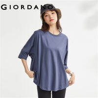 GIORDANO ผู้หญิง สีทึบถักหลวมกุ๊นแขนเจ็ดจุดคอกลมเสื้อยืด Free Shipping 05323451