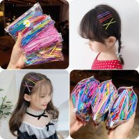 （A VOGUE）▬ 50 Pcs Female Hairclip Headdress Baby Princess Colorful Hairpins Gold One Word Clip Hair Decoration Styling Accessories