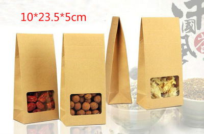 10*23.5*5 ซม. Stand Up Coffee Nuts ที่เก็บอาหารกระดาษคราฟท์สีน้ำตาลกล่องบรรจุภัณฑ์ที่มีหน้าต่างใส DIY ของขวัญ Craft Pack Bag กระเป๋า DHL-zptcm3861
