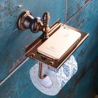 ☊ Vidric New Luxury Wall Mounted Brass Rose Gold Paper Box Roll Holder Toilet Paper Holder Shelf Tissue Box Bathroom Accessories
