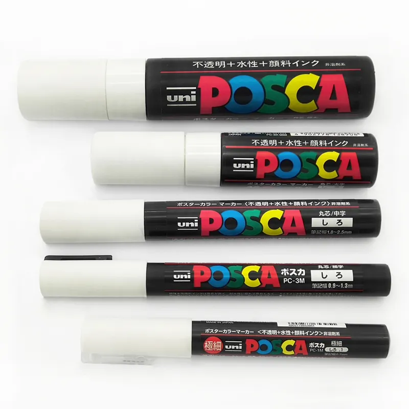 5pcs/set Uni Posca Paint Pen Mixed Mark 5 Sizes Each With 1 Pen  Pc-1m/3m/5m/8k/17k Painting Pop Poster Advertising Penwhite