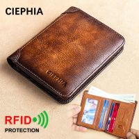 New Genuine Leather Rfid Bifold Wallets for Men Vintage Slim Short Credit Card Holder Money Clips Give Gifts for Him