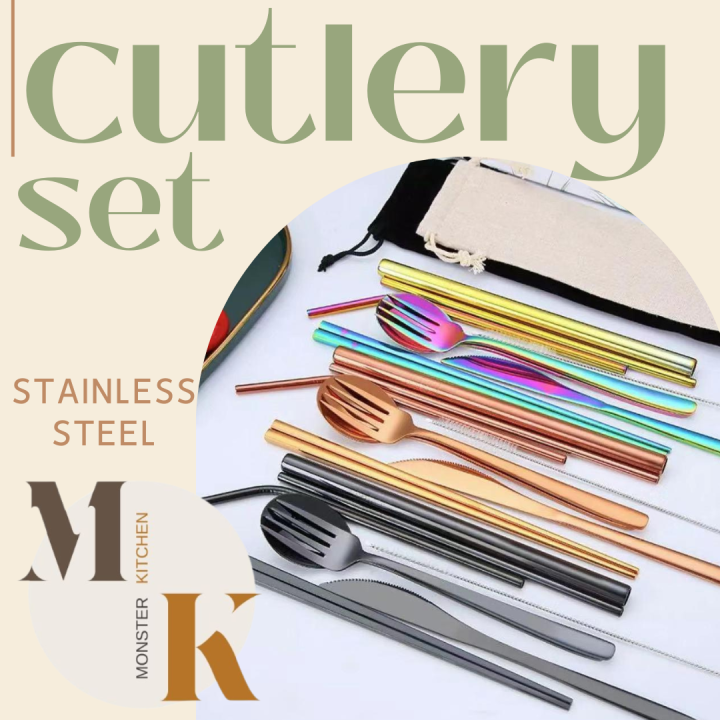 8 in 1 Cutlery Set 403 Stainless Steel Dinner Set Titanium Colorful Set
