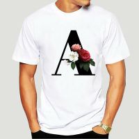 New Letter Name Combination A B C D Floral Alphabet Black Letter Tshirt เสื้อยืดแขนสั้นสำหรับผู้ชายและผู้หญิง