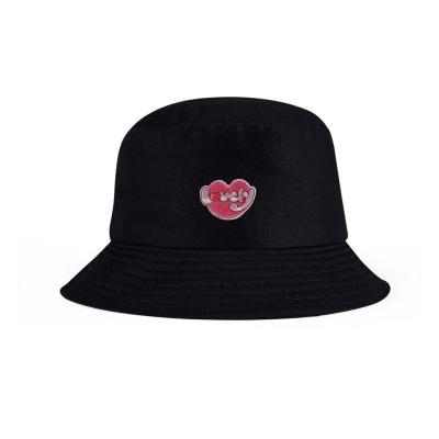 Korean style cute embroidered love bucket hat, fashionable and versatile basin hat, sun hat