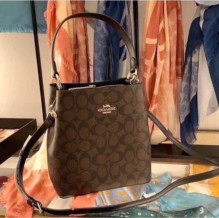 Coach Small Town C2312 Bucket Bag In Signature Canvas Brown Black Lazada Ph 0770