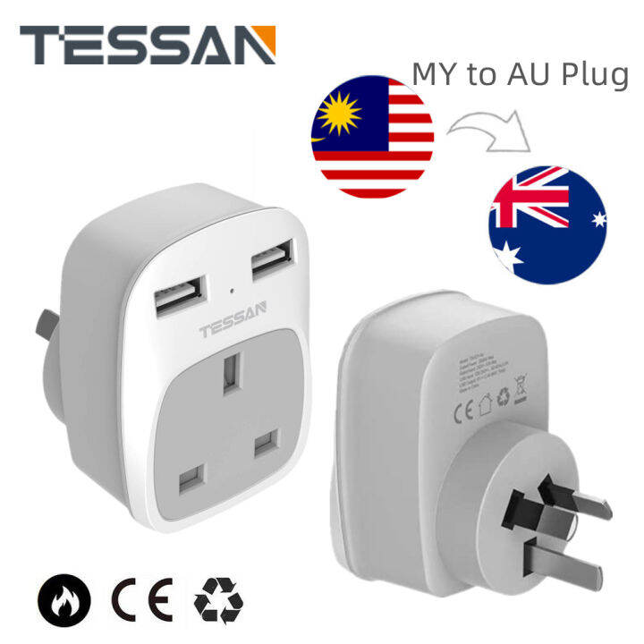 Australia China Plug Adapter with 2 USB Ports, TESSAN Grounded AU