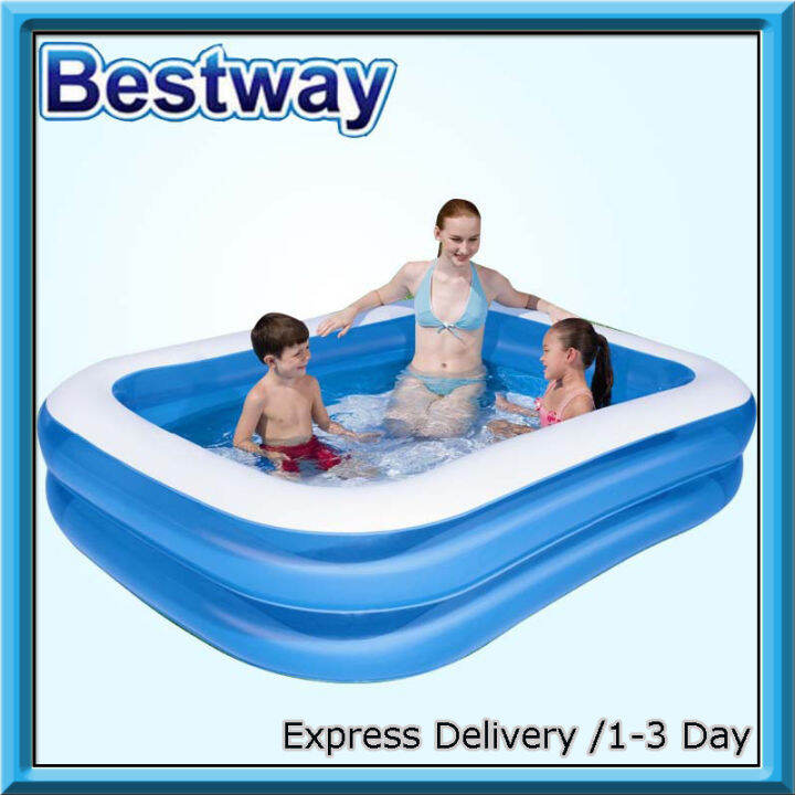 【1 Year Warranty】BESTWAY Blue Rectangular Family Size Pool with FREE