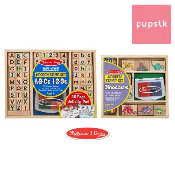 Melissa & Doug Wooden Alphabet Stamp Set 56 STAMPS With Lower-case and  Capital for sale online