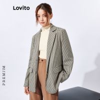 Lovito เสื้อเบลเซอร์ลําลอง ลายสก๊อต สไตล์เกาหลีย้อนยุค สําหรับผู้หญิง L32FW110 (สีกากี) 5211033✖✕✈