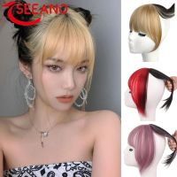 ✕ SEEANO Synthetic Bangs Clip-In Hair Extensions Red Pink Blonde Fake Fringe Hair Natural False Hairpiece For Women Clip In Bangs