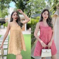 (XL,3XL)ป้าย Love Lady เดรสสั้นกุหลาบ3Dทรงปล่อยๆอลังๆ มี2สีสุดสวย คอแต่งซีทรู กระโปรงบานพริ้วๆน่ารักๆ งานตามหา ใส่ออกงาน งานแต่ง ใส่เที่ยว