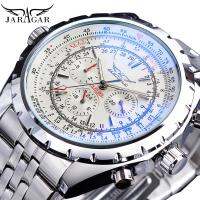 ZZOOI Jaragar White Dial Automatic Watch Complete Calendar Silver Stainless Steel Luminous Business Sport Mechanical Date Wristwatch