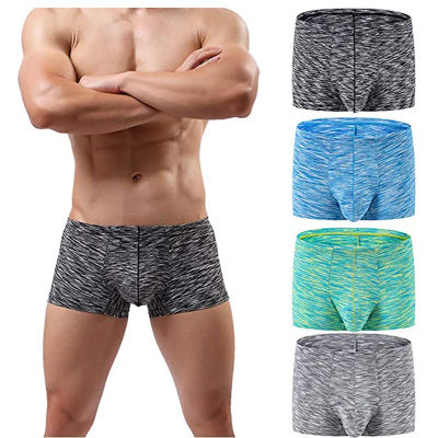 4 Pack Mens Polyester No Ride UP Quick-Drying Boxer Briefs Underwear Trunks with Pouch