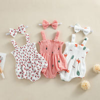 ชุดจั๊มสูทแขนกุดสำหรับเด็กทารกหญิง + ชุดคาดศีรษะ Playsuits ชุด 2 ชิ้น