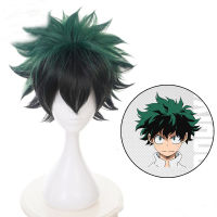 KUXMTC สั้น ผู้หญิง สีดำและสีเขียว ออมเบร ทนความร้อน วิกผม My Hero Academia อะนิเมะคอสเพลย์วิกผม ผมสังเคราะห์ Izuku Midoriya Deku Wigs